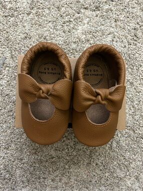 Baby Girls' Tan Bow Mary Jane Soft Leather Walker Shoes